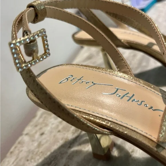 Betsy Johnson Elegant Gold Strappy Heels with Floral Accents - Picture 5 of 7